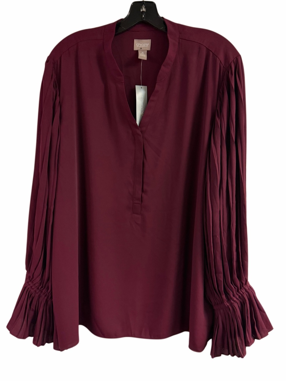 NWT Chico’s Burgundy Pleated Sleeve Blouse Size 4 (20/22)